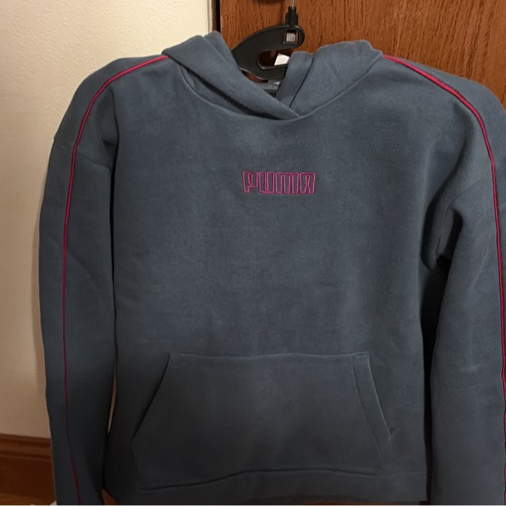 Puma Blue Hoodie with Pink Trim